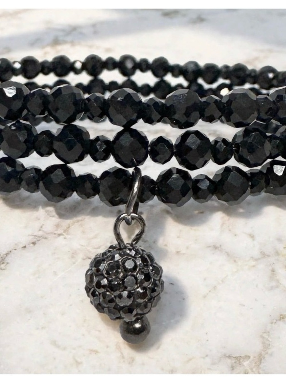 Black Faceted Bead Wrap Bracelet and necklace with Pavé Charm - Women Jewelry